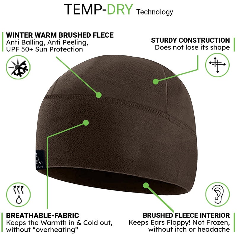 Temple Tape Tactical Fleece Watch Cap Beanie â€“ Skull Cap Fleece Hat - Deep Brown - XL (for Larger Heads) - Image 3